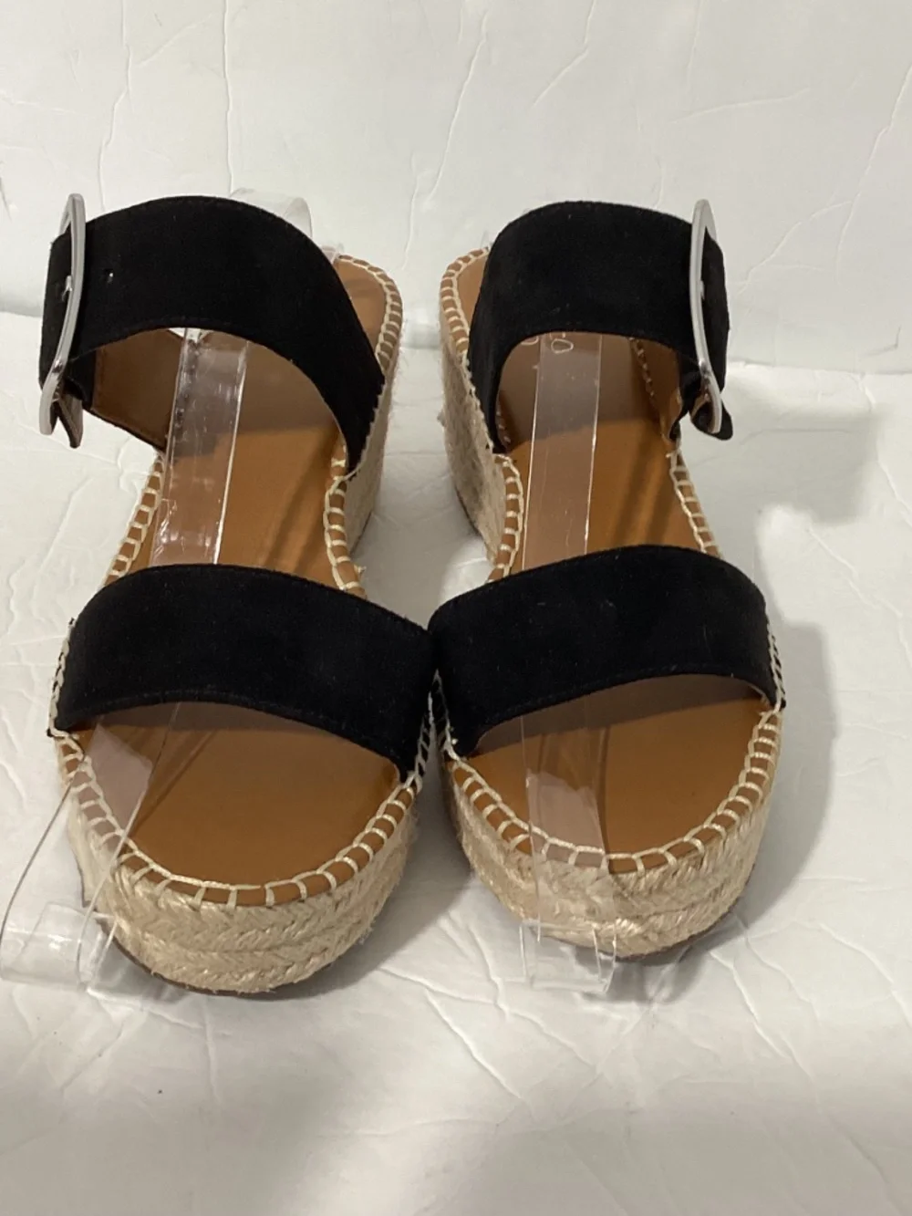 FRANCO SARTO SIZE 10M COASTAL 2 BLACK SUEDE ESPADRILLE PLATFORM WEDGE SANDALS